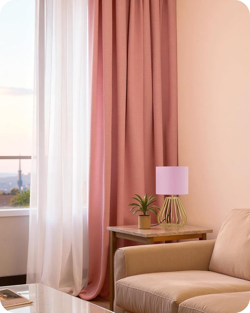 2700K Bulb DP06TL05 Pink and Gold Table Lamp, Small Bedside Lamp with Metal Base & Pink Linen Lampshade, Modern