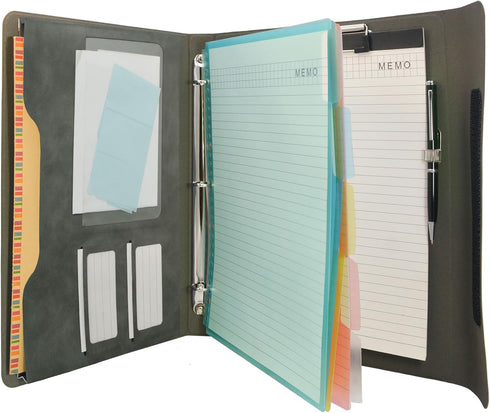 Binder Portfolio Organizer Case with Color File Folders, Gray, Standard
