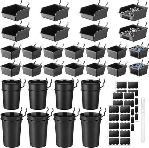 64 Pieces Pegboard Bins with Hooks and Loops - Organizer Accessory for Tools Storage Office Workshop Garage