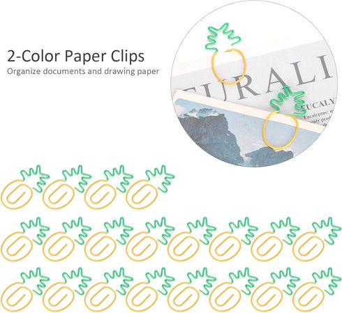Pineapple Design Paper Clips, 20pcs, Cute Bookmarks, Small Paperclips for Office School Paper Files