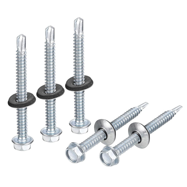 uxcell #14 x 2-1/2" Self Drilling Screws, 100pcs Zinc Plated Steel Roofing Screws with Rubber Washer for Metal