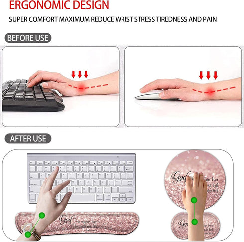 Keyboard Wrist Rest + Mouse Pad + Mouse Wrist Rest Support Set, Ergonomic Memory Foam, 4Pcs for Office
