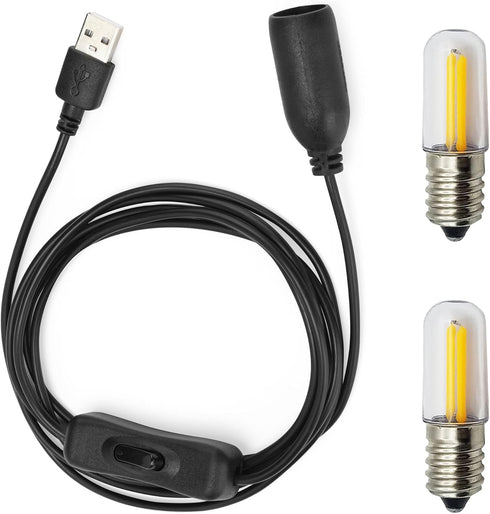 GutReise 5V USB to E14 Socket,2pcs E14 LED Bulbs 5V-6V Lamps for Table