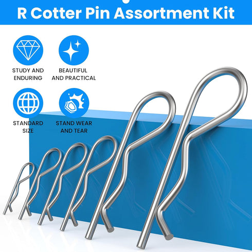 Cotter Pin Spring Fastener Assortment Kit, SDTC Tech 24 PCS R Clips Zinc Plated Steel Retaining Hair Pin