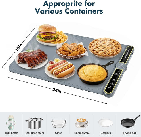 24''x15'' 9 6 Settings, Warming Mat for Food, Heating Mat, Electric Warming Tray with Temperature and Timer Fast Full