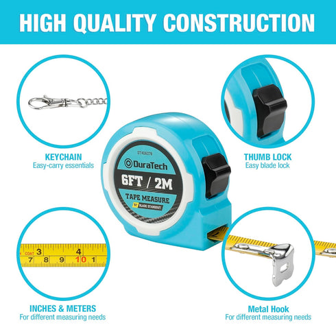 DURATECH Mini Tape Measure, 2 PCS 6FT Inch/Metric, Retractable Keychain Measurement Tape, Portable