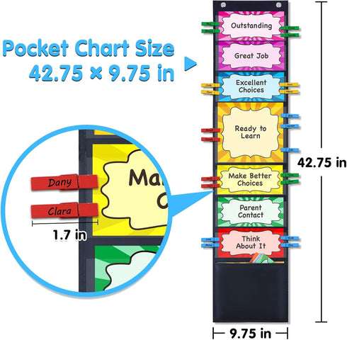 Student Behavior Clip Chart - Classroom Management Kids Reward Pocket Chart, Behavior Bulletin Board for Preschool