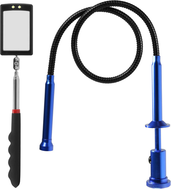 Telescoping Inspection Mirror with LED Lights, Magnetic 4 Claw Picker, Flexible Claw Grabber Tool, Combination Tool Set