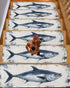BOHOOSKYLAR 4 8"x30" Ocean Life Stair Treads Retro Blue Tuna Oil Painting Wood Grain Indoor Non Slip Peel and Stick