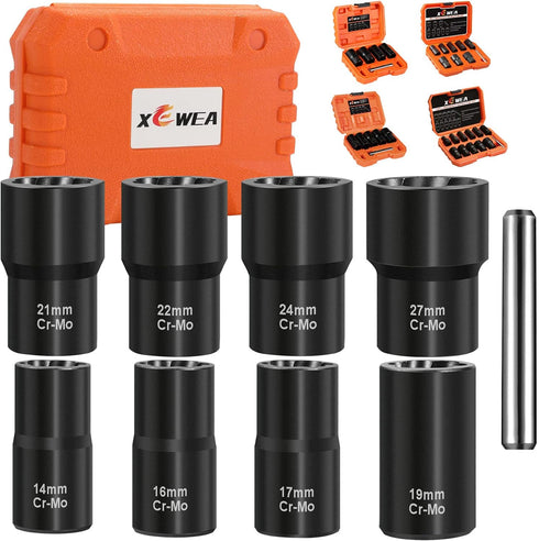 XEWEA 9PCS Lug Nut Extractor Set, 1/2" Drive Impact Bolt Nut Remover for Damaged Bolts