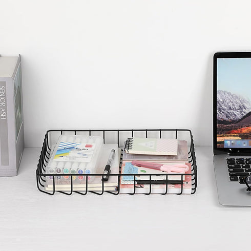 BTSKY Multipurpose A4 File Tray Wire Desk Tray Organizer Elegant Letter Size Desk Documents Tray Magazine Files Storage Basket Organizer Bin for Office Cosmetics Bathroom (Black) by BTSKY