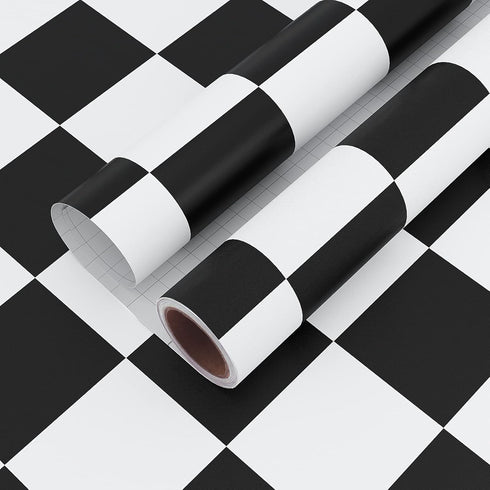 VaryPaper 15.7''x78.7'' Thick Checkered Countertop Contact Paper: Waterproof Peel and Stick Black and White Wallpaper