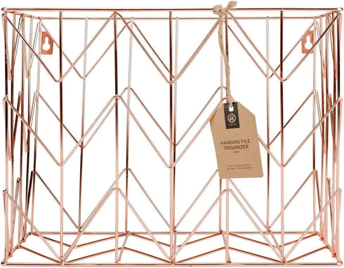 U Brands Copper/Rose Gold Hanging File Desk Organizer, Wire Metal