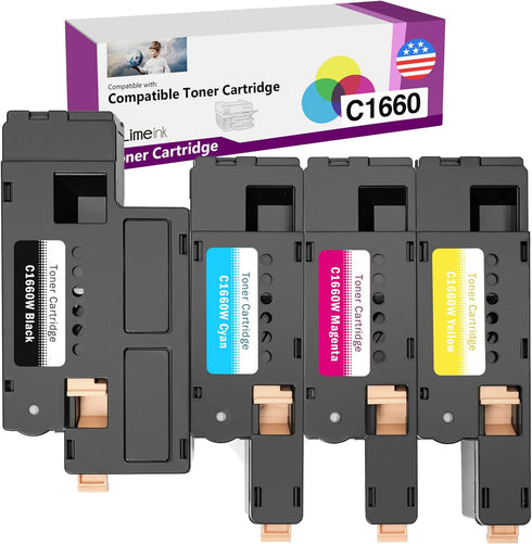 Limeink 4 Pack Compatible High Yield Laser Toner Cartridges for Dell C1660 (1 Black, 1 Cyan, 1 Magenta, 1 Yellow)