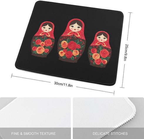 Generic Russian Nesting Dolls Funny Gaming Mousepad with Stitched Edges Rubber Base Computer Desk Mat for Laptop Office