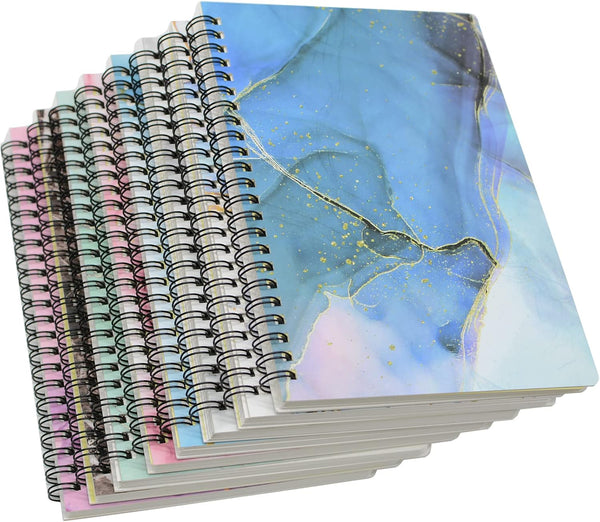 Yansanido Spiral Notebook – 8 Pcs A5 Marble Design, Thick Hardcover, 80 Sheets, 160 Pages, College Ruled Journals