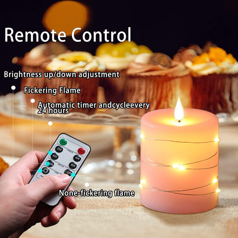 4 5 6 Set 3 Pink Flameless Candles with String Lights Battery Operated Flickering LED Pillar Candles Candle with Remote