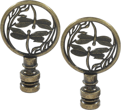 Zorfeter 2 PCS Double Dragonflies Lamp Finial, Antique Bronze Decorative Finial Antique Brass
