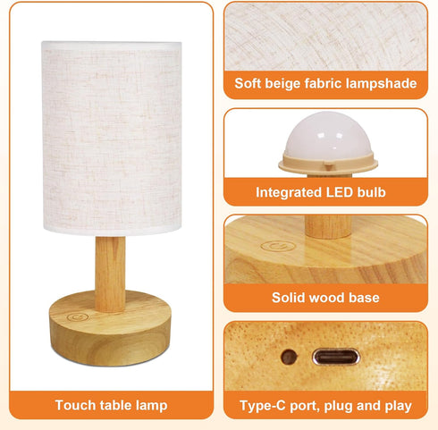 2200mAh 2700K Dimmable Small Cordless Bedside Table Lamp, Rechargeable Battery Powered Lamp with Touch Control, Warm