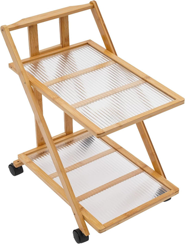jyjoETPOF 2-Tier Bamboo Rolling Cart,Multipurpose Heavy Duty Cart,Multipurpose Storage Rack,Utility Cart,High Capacity Cart