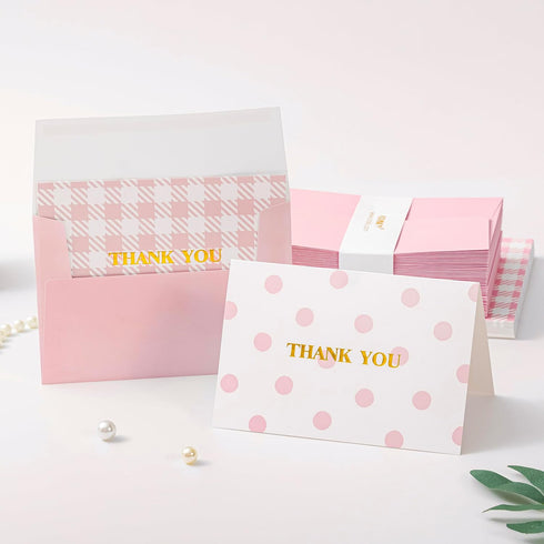 50 Pack Crisky Pink Thank You Cards with Envelopes, Lattice Polka Dot Thank You Cards Bulk for Baby Shower, Birthday