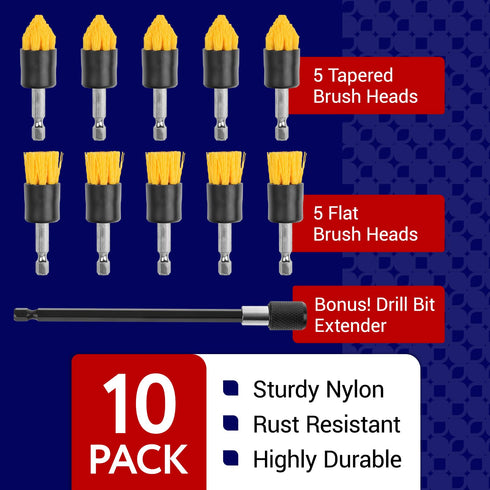 Set Pack 10, 5 5 6 Impresa Drill Brush Attachment - of Tapered & Flat, in Extender - Rotary Grout Cleaning Brushes