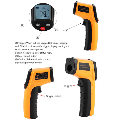 Lafey GM320-50-400 deg Industrial Infrared Thermometer, Handheld Non-Contact Temperature with LCD Display