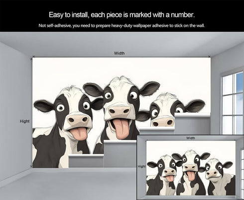 FBRUIEG 3D 78.7" 55.1" Dairy Cow Wallpaper, Funny Animals Wall Mural, Dairy Cow Murals for Kids Room Living Bedroom