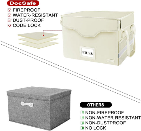 DocSafe Fireproof File Box with Lock, Portable Document Storage Organizer with Pockets for Home Office