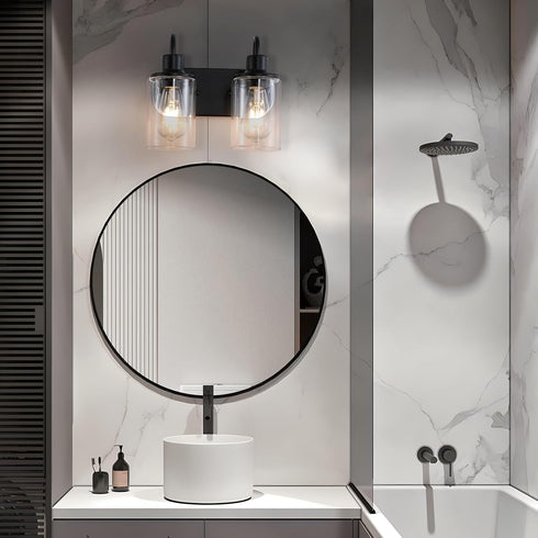 Litaddscen Mirror,2-Light Matte Black Bathroom Light Fixtures Over Bathroom Vanity Light with Clear Glass Shade,Modern