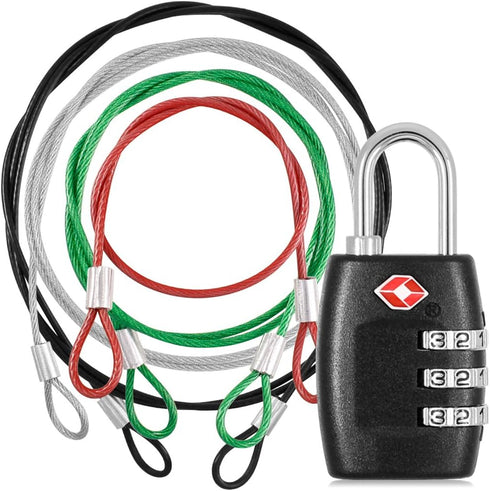 DanziX TSA Approved Lock - 3-Dial Combination Travel Luggage Lock with 4 Colors Stainless Steel Safety Tether