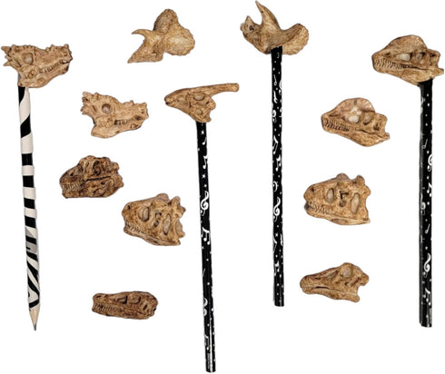 Dinosaur Heads Fossil Pencil Tops - 48 Pack Rubber Dino Toppers for Party Favors, Classroom Incentives Back to School