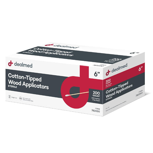 Dealmed 6" Cotton-Tipped Wood Applicators, 200 Sterile Cotton-Tipped Applicators for Medication and Crafts