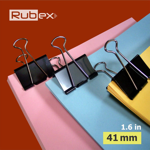 Rubex Large Black Binder Clips, Jumbo 1.6 Inch Paper Binder Clips, 24 Count Big Metal Paper Clamps for Office
