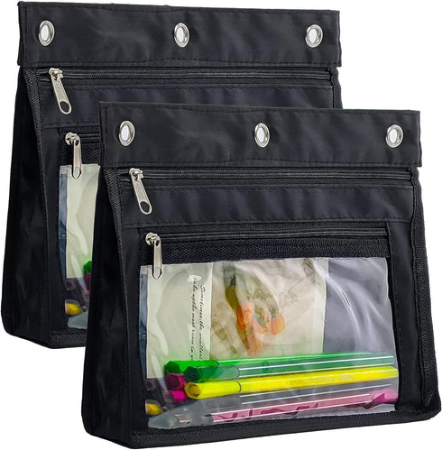 YoeeJob 2 Pack 1 Inch Expandable Zipper Pencil Pouches with Clear Window for 3 Ring Binder, Suitable for School &