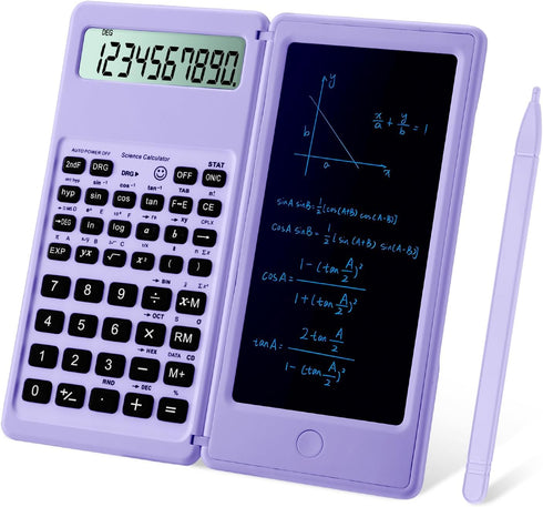 Scientific Calculator for High School, 10 Digits Digital with Erasable Writing Board, Purple