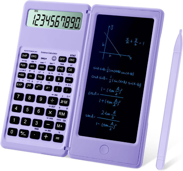 Scientific Calculator for High School, 10 Digits Digital with Erasable Writing Board, Purple