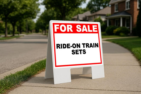 Ride-On Train Sets For Sale White Red Black Folding Coroplast A-Frame with