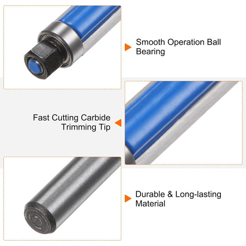 2pcs 1/4" 1/4" 1" Trimming HARFINGTON Flush Trim Router Bit Shank Dia Cutting Depth Top Bearing Flush Straight Cut
