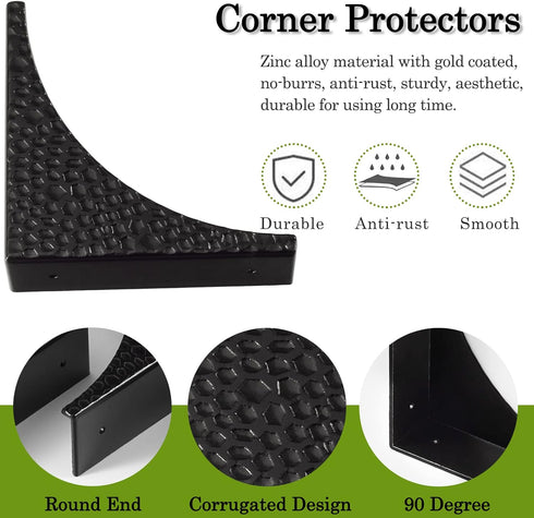 2.56'' Nails(4Pcs) Black Metal Corner Guards Decorative Wood Funiture, Box Corner Protectors, Metal Table Corners