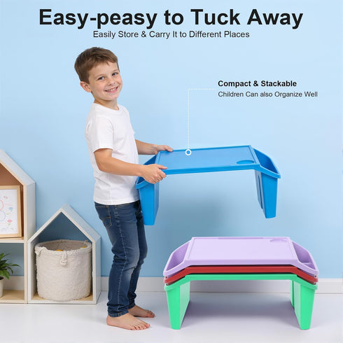 LIWBYYG 4 (21.65 11.8 8.46In) Pcs Kids Lap Desk Tray, Plastic Breakfast Laptop Trays with Side Pockets and Storage