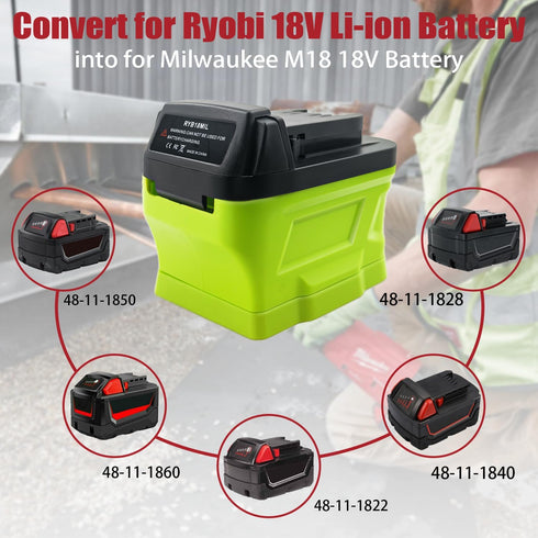 M18 Adapter for Ryobi Battery to Milwaukee 18V Tools, Convert Ryobi 18V Battery for Milwaukee M18 Tools