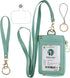ID Badge Holder with Lanyard Wallet, PU Leather Card Holder with 1 Clear ID Window, 4 Credit Card Slots, Cash Coin Slot