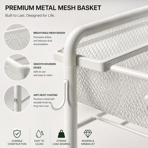Generic 3-Tier Slim Storage Cart Rolling Utility Organizer for Narrow Spaces, Mobile Wire Mesh Shelving Unit