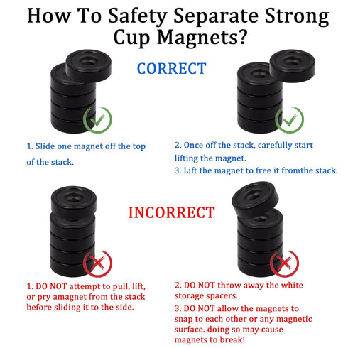 Black Industrial Neodymium Magnets, Heavy Duty Cup Magnets with Holes, Material Handling Rare Earth, 20 Pack