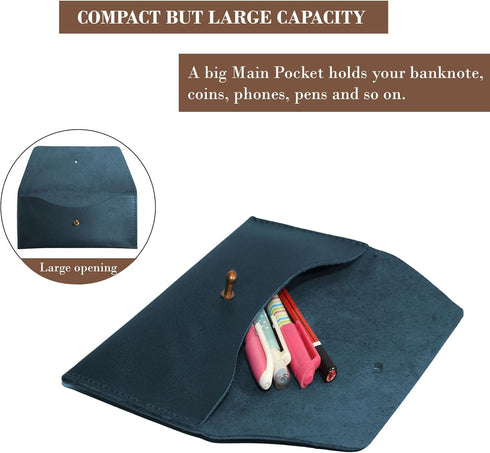 succor Genuine Leather Cash Envelopes for Men, Reusable Budget Wallet, Retro Clutch for Men and Women