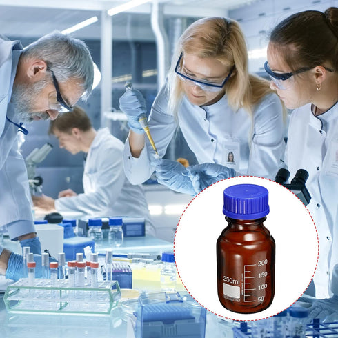 PATIKIL 250mL Reagent Media Bottle, 1Pcs Round Graduated Glass Storage Bottle, Blue Screw Cap