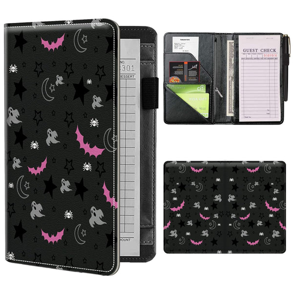 Server Books for Waitress Waiter with Zipper Pocket, Skull Gothic Leather Server