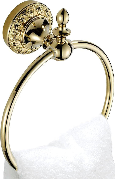 Leyden Polished Gold Towel Ring, Round Wall Mounted Bathroom Hand Towel Holder