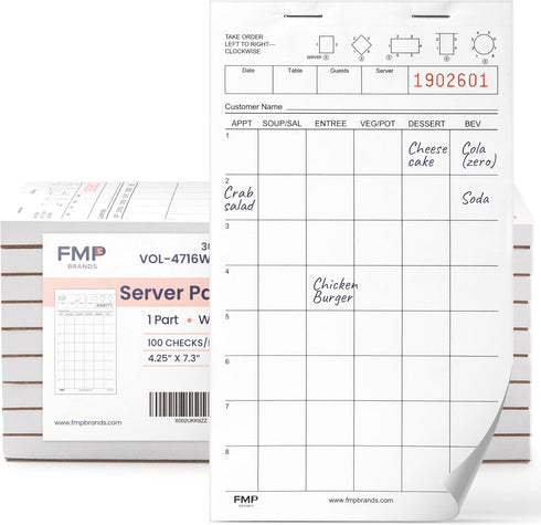 FMP Brands (500 Sheets) Server Note Pads Paper, Guest Check for Servers,